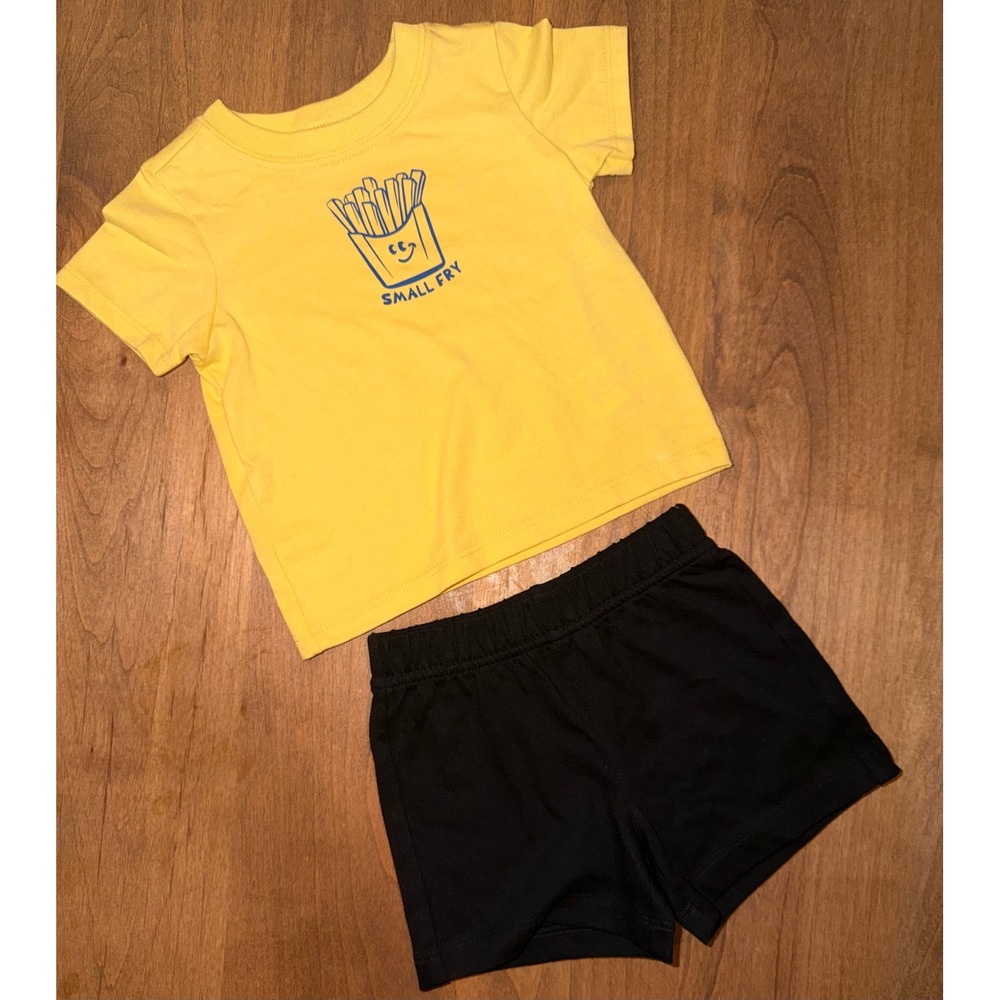 Kids Yellow Small Fry Graphic Tee and Black Shorts 2 Piece Set NWOT 6-9m